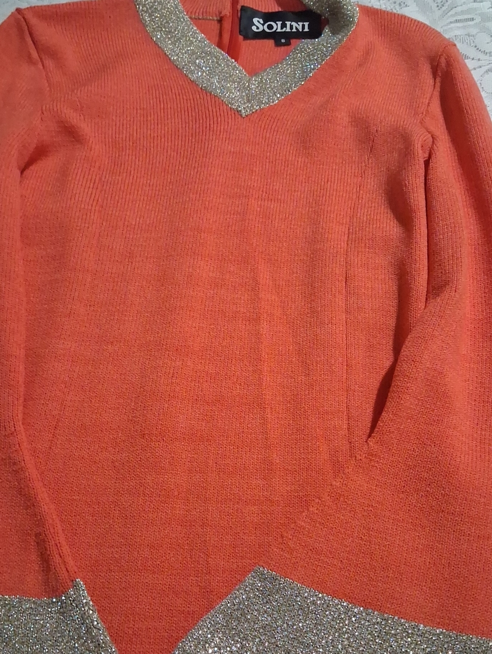 Orange V-Neck Rhinestone Knit - Picture 7 of 8